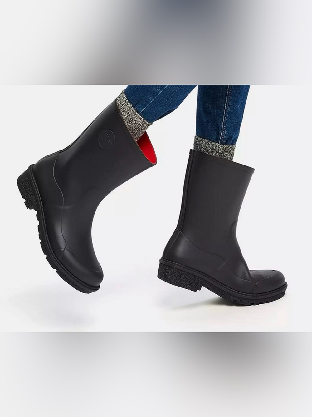 NEW FITFLOP WONDERWELLY BLACK RUBBER SHORT RAIN BOOTS BOOTIES SHOES SIZE 8.5